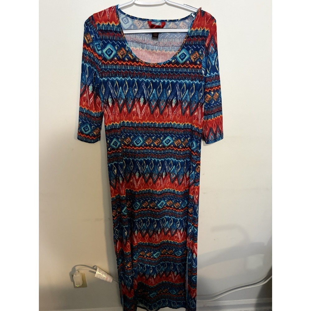 Hot Kiss Multicolor Women's Striped Sleeved Pullover Maxi Dress M